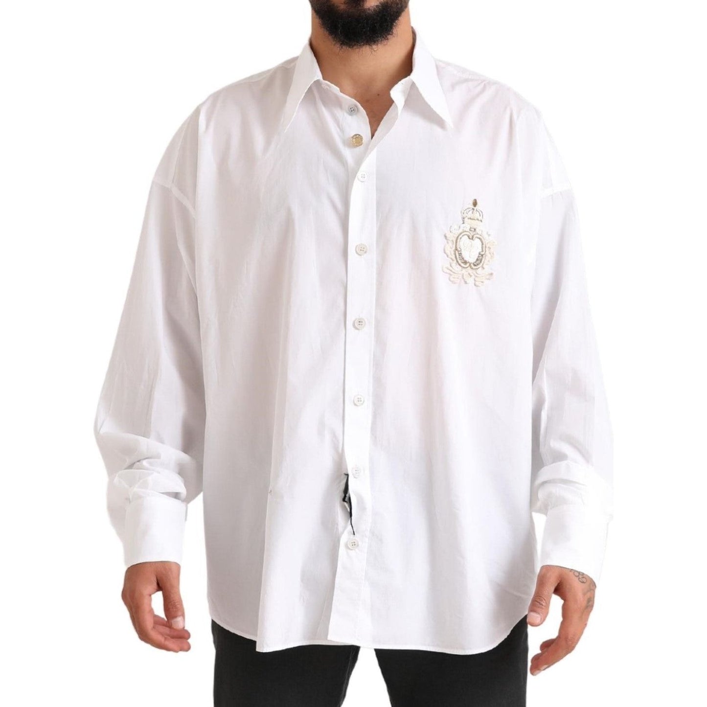 Dolce & Gabbana White Logo Cotton Casual Long Sleeves Shirt