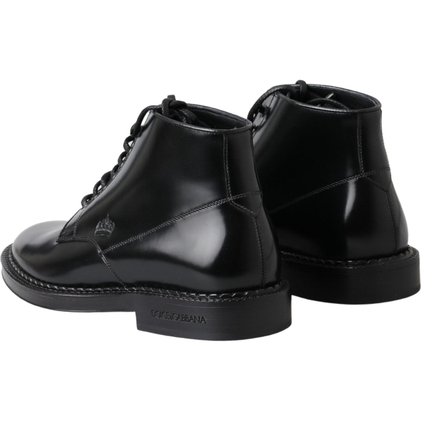 Dolce & Gabbana Black Leather Men Short Boots Lace Up Shoes
