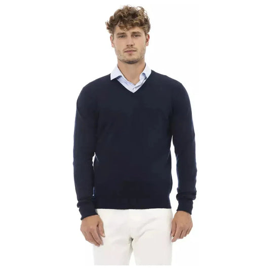 Alpha Studio Blue Wool Men Sweater Alpha Studio Beige