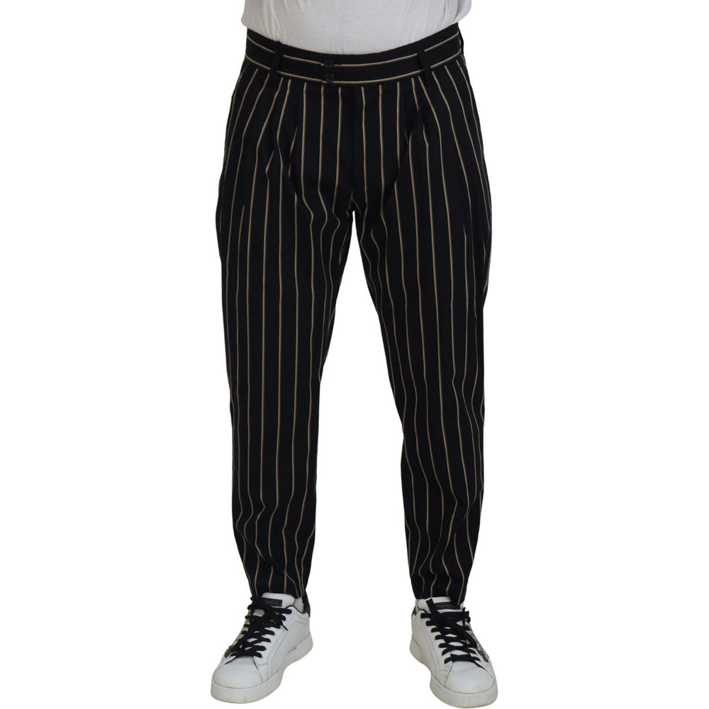 Dolce & Gabbana Black Beige Striped Cotton Stretch Pants PAN74709-46