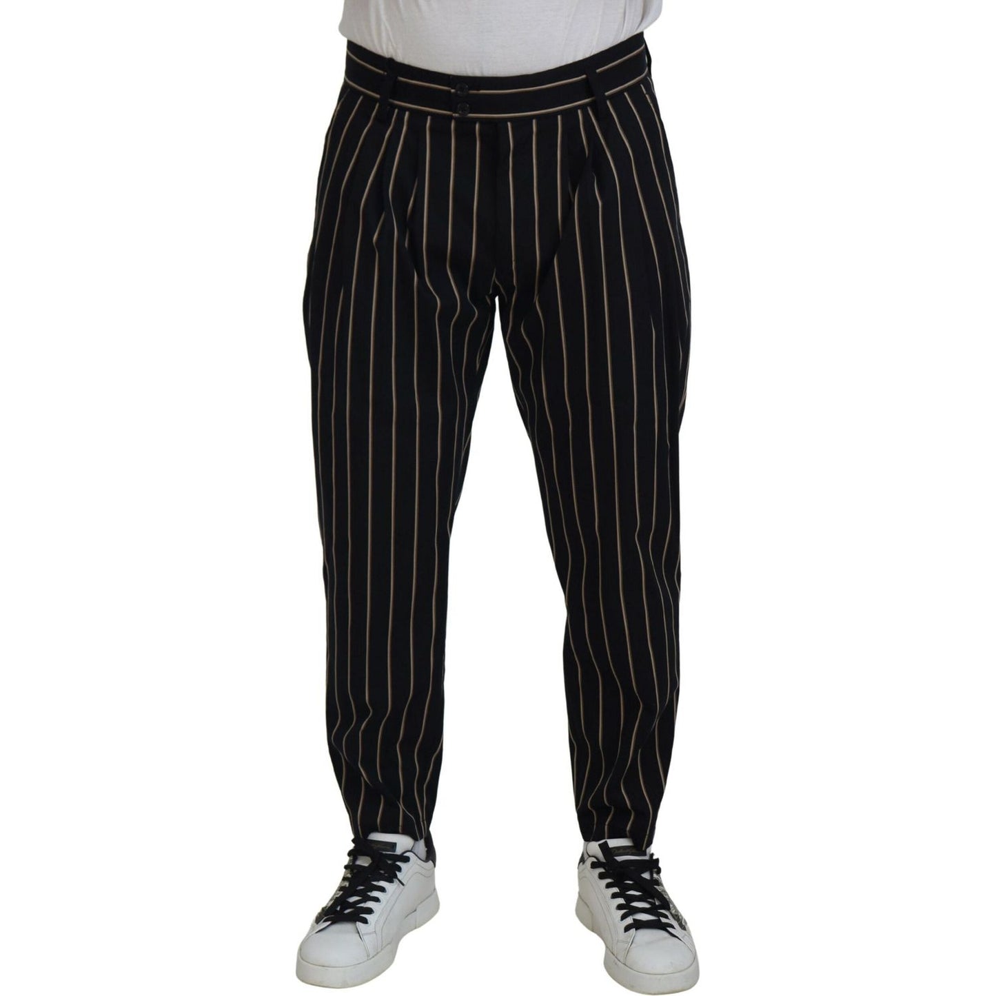 Dolce & Gabbana Black Beige Striped Cotton Stretch Pants PAN74709-46