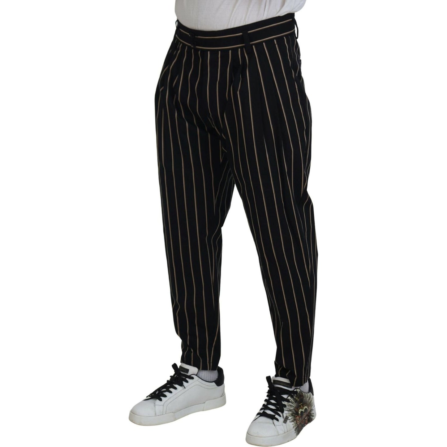 Dolce & Gabbana Black Beige Striped Cotton Stretch Pants PAN74709-46