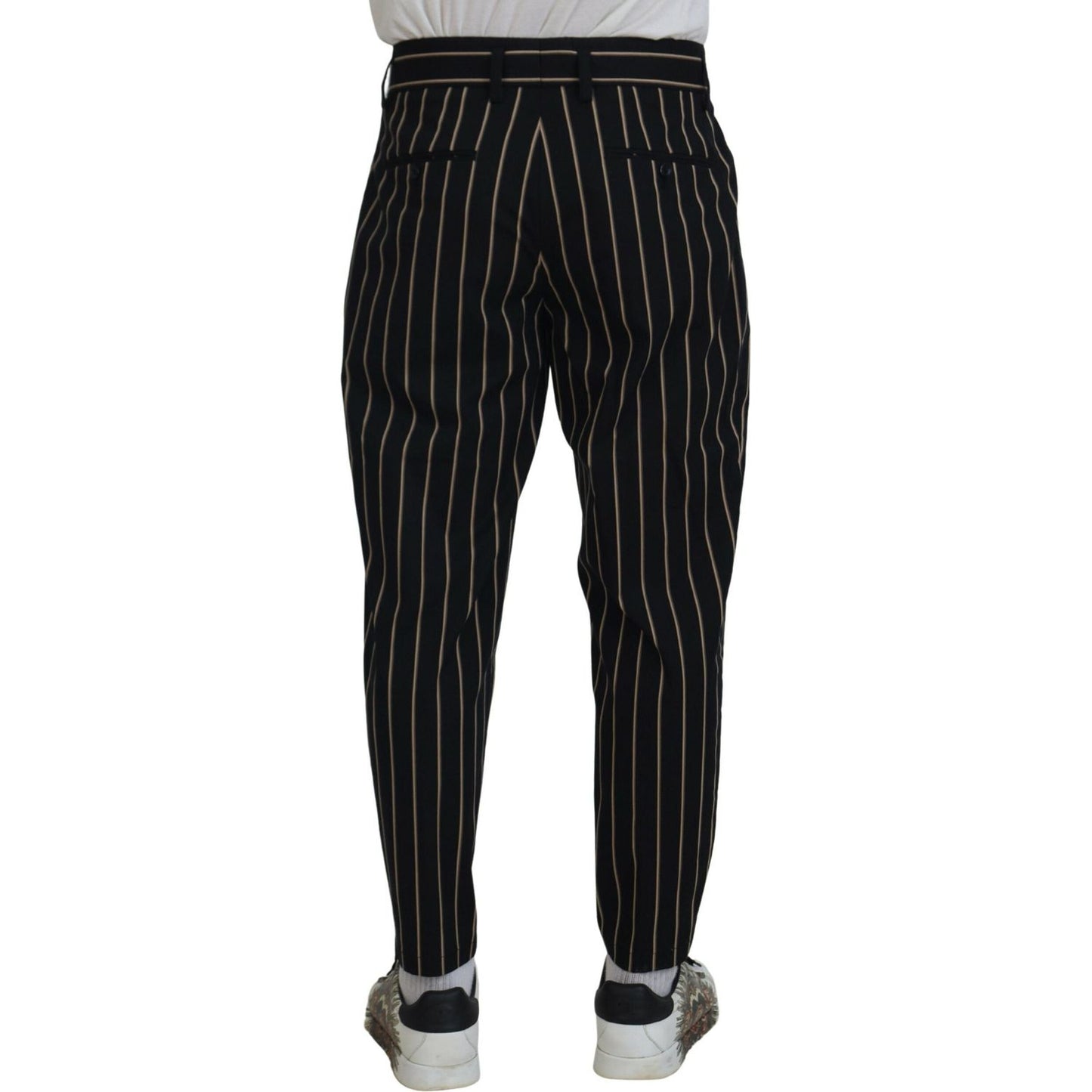 Dolce & Gabbana Black Beige Striped Cotton Stretch Pants PAN74709-46