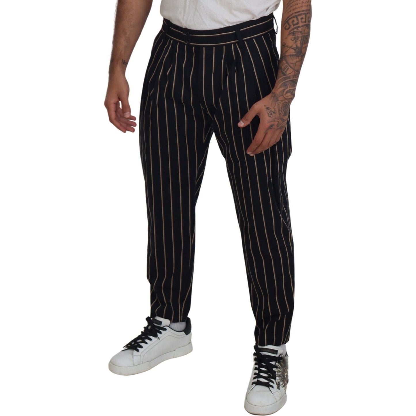 Dolce & Gabbana Black Beige Striped Cotton Stretch Pants PAN74709-46