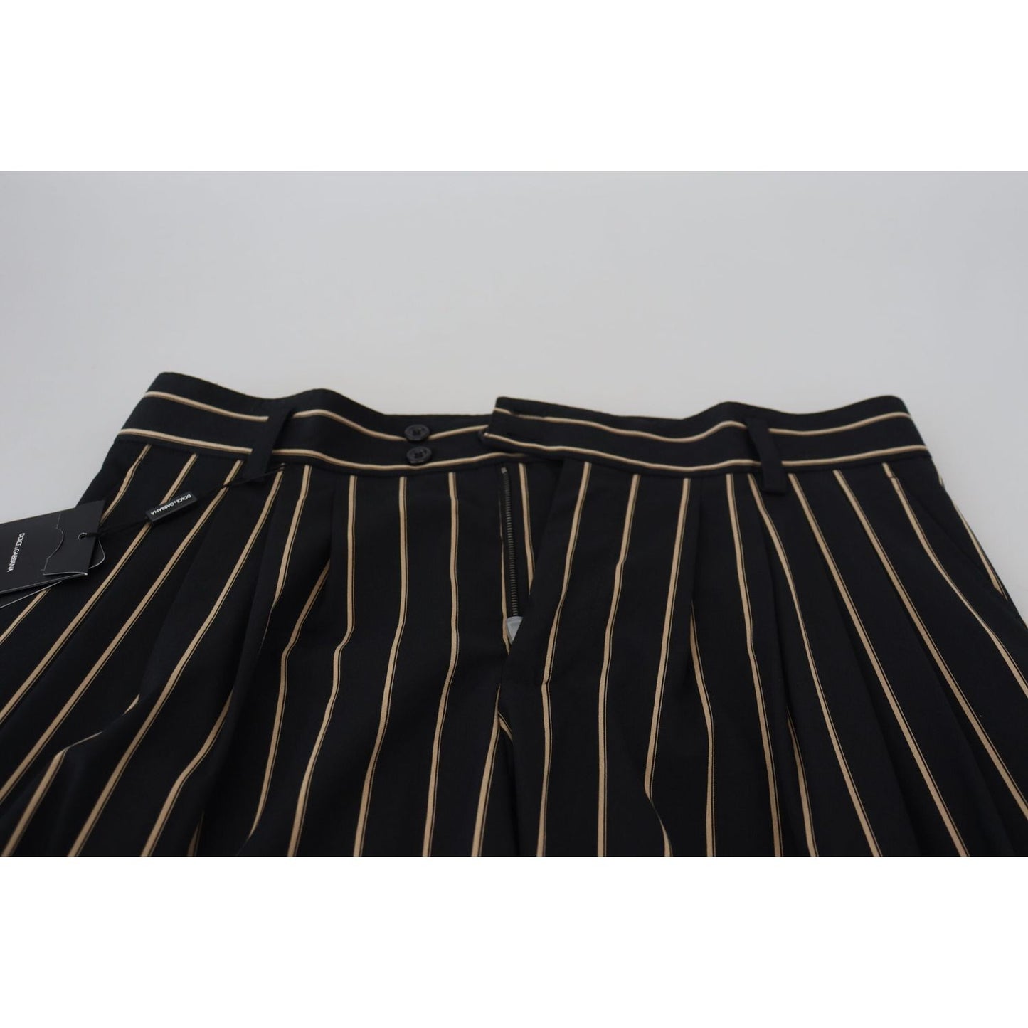 Dolce & Gabbana Black Beige Striped Cotton Stretch Pants PAN74709-46