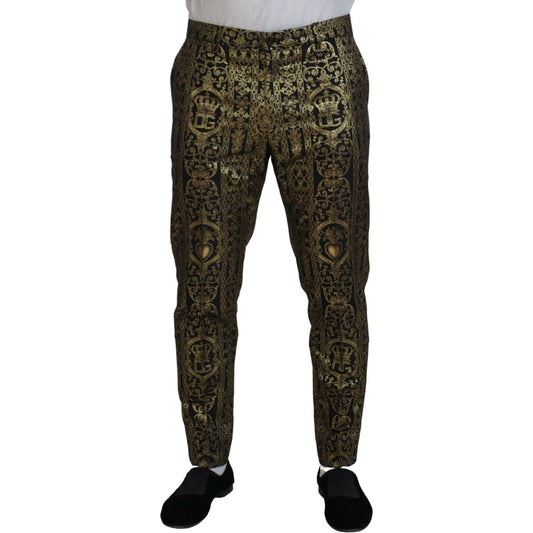 Dolce & Gabbana Black Gold Jacquard Dress Trouser Pants
