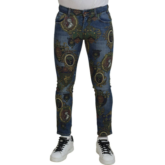 Dolce & Gabbana Elegant Slim-Fit Printed Denim Jeans Dolce & Gabbana Dark Slate Gray
