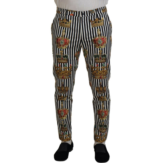 Dolce & Gabbana Elegant Gold Crown Stripe Chino Pants Dolce & Gabbana Dark Slate Gray