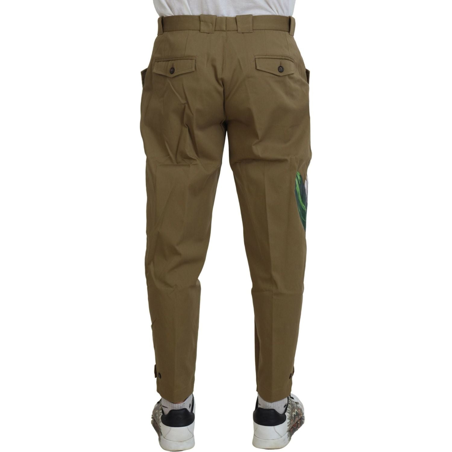 精致花朵米色斜纹布裤