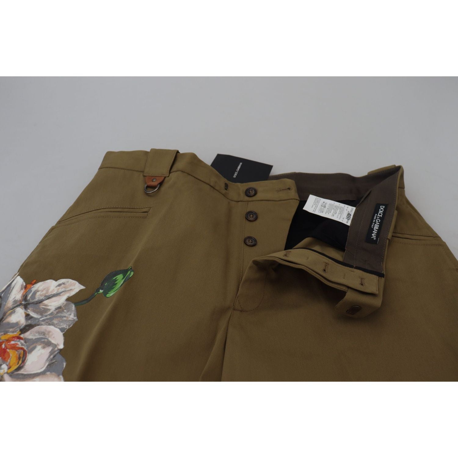 精致花朵米色斜纹布裤