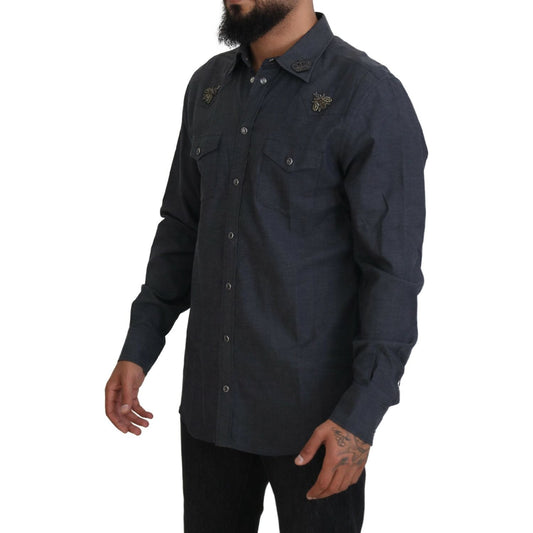 Dolce & Gabbana Elegant Slim-Fit Blue Denim Casual Shirt Dolce & Gabbana Dark Slate Gray