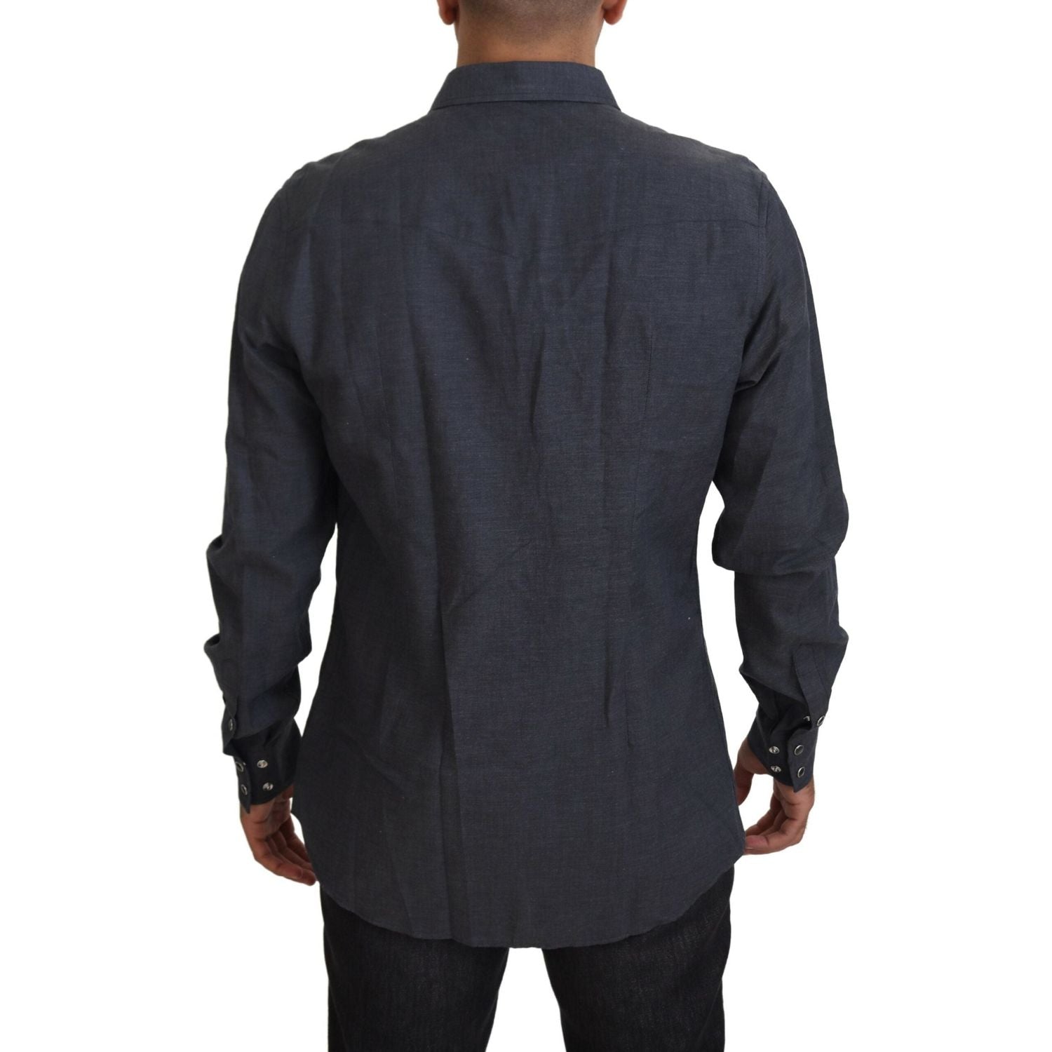 优雅修身蓝色牛仔休闲衬衫