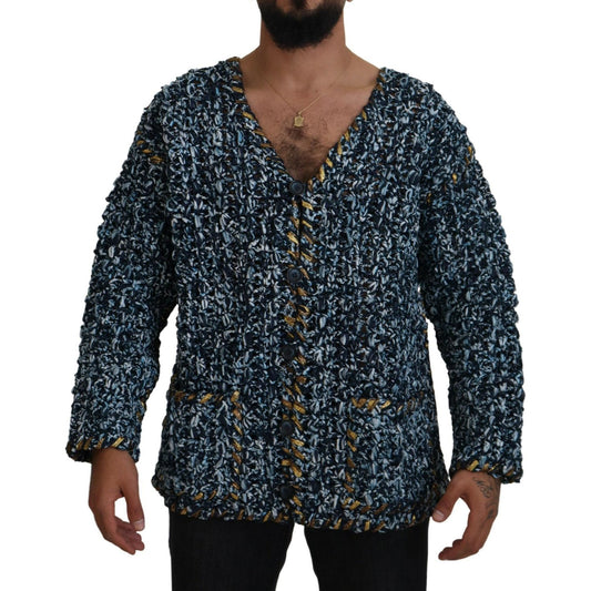 Dolce & Gabbana Elegant Blue V-Neck Cardigan Sweater Dolce & Gabbana Dark Slate Gray