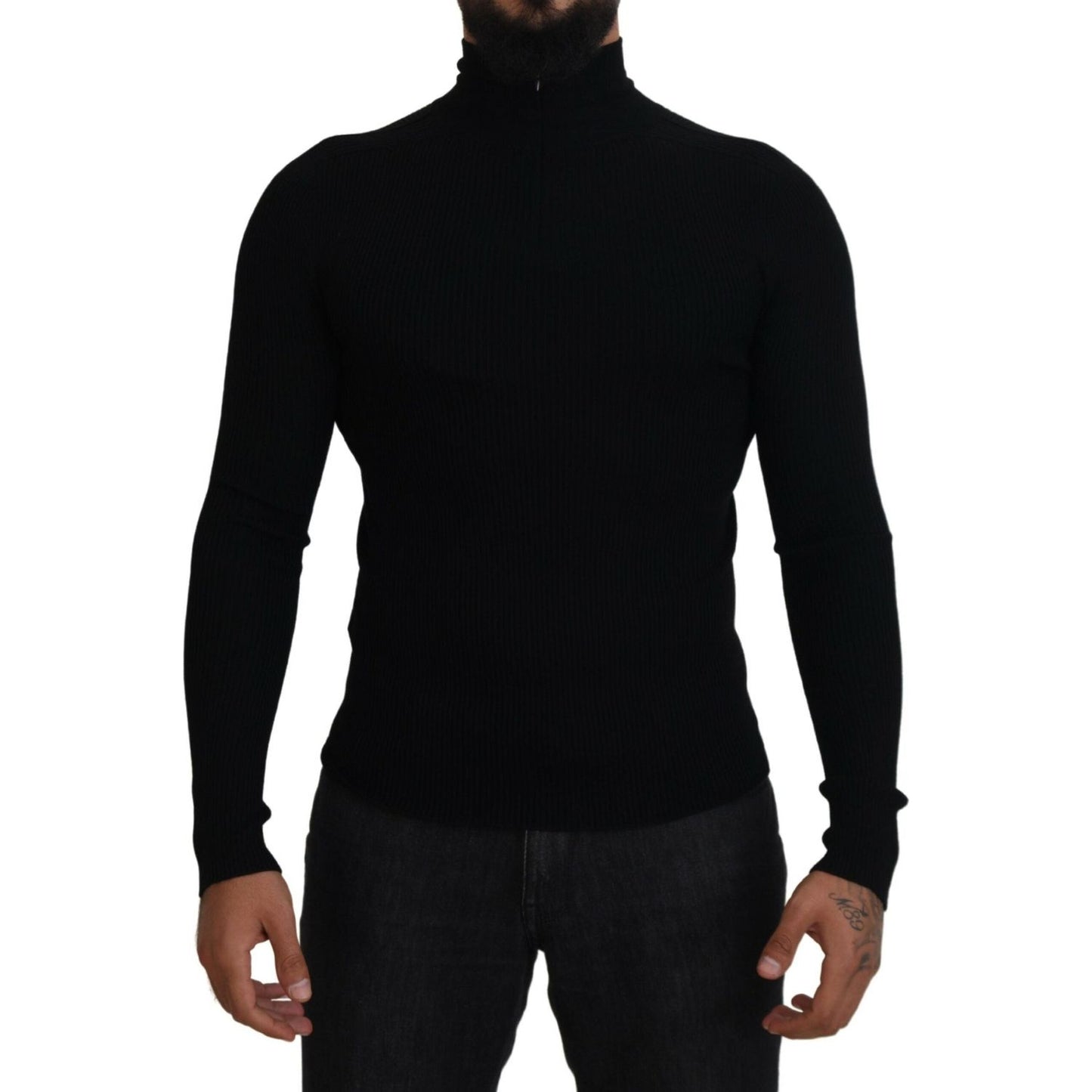 Dolce & Gabbana Black Half Zip Turtleneck Pullover Sweater