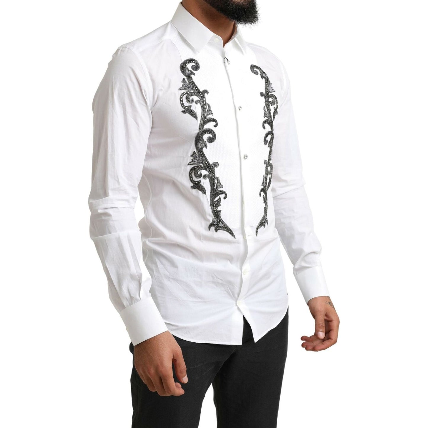 Dolce & Gabbana White Tuxedo Slim Fit Baroque Shirt
