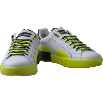 Dolce & Gabbana White Yellow Portofino Leather Sneakers Shoes