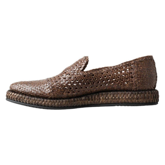 Dolce & Gabbana Elegant Leather Slipper Loafers in Brown Dolce & Gabbana Dark Slate Gray