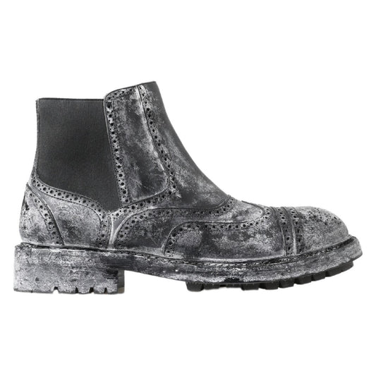 Dolce & Gabbana Elegant Black Faded Chelsea Ankle Boots Dolce & Gabbana Dark Slate Gray