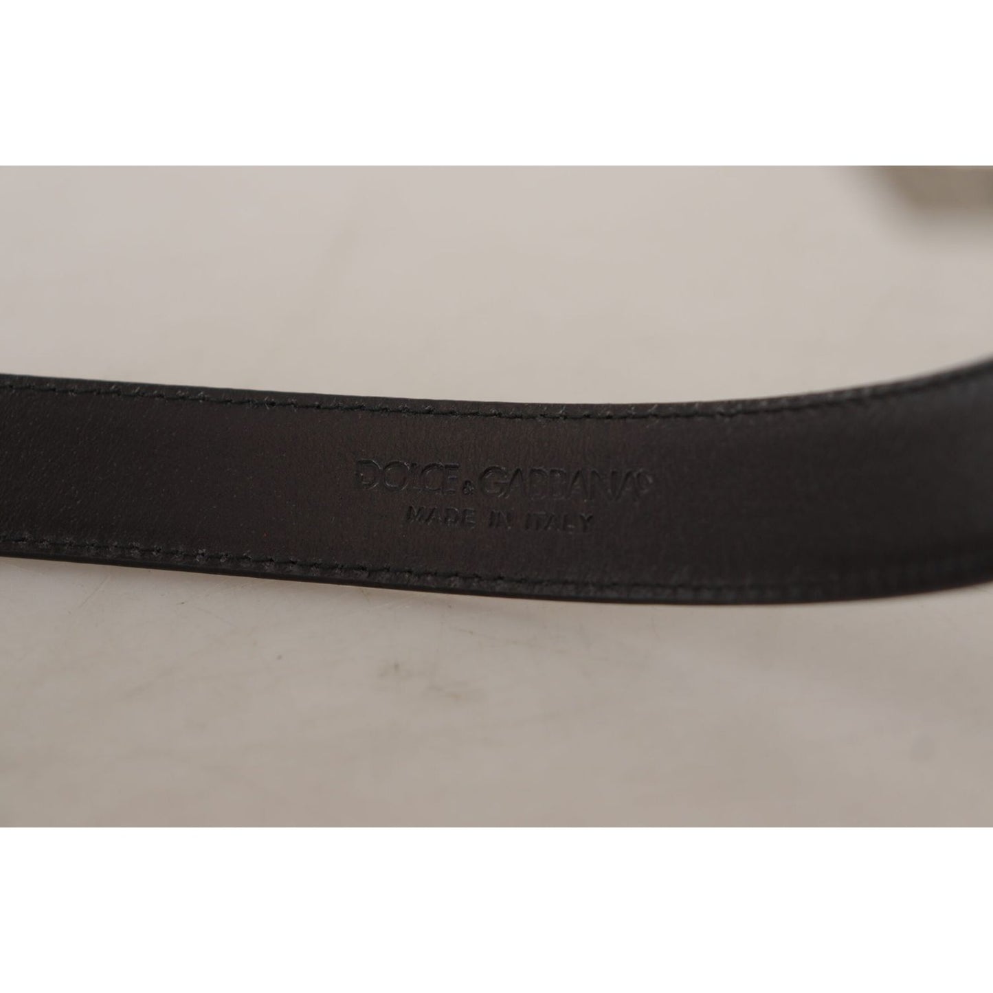 Dolce & Gabbana Black Calf Leather Logo Engraved Metal Buckle Belt