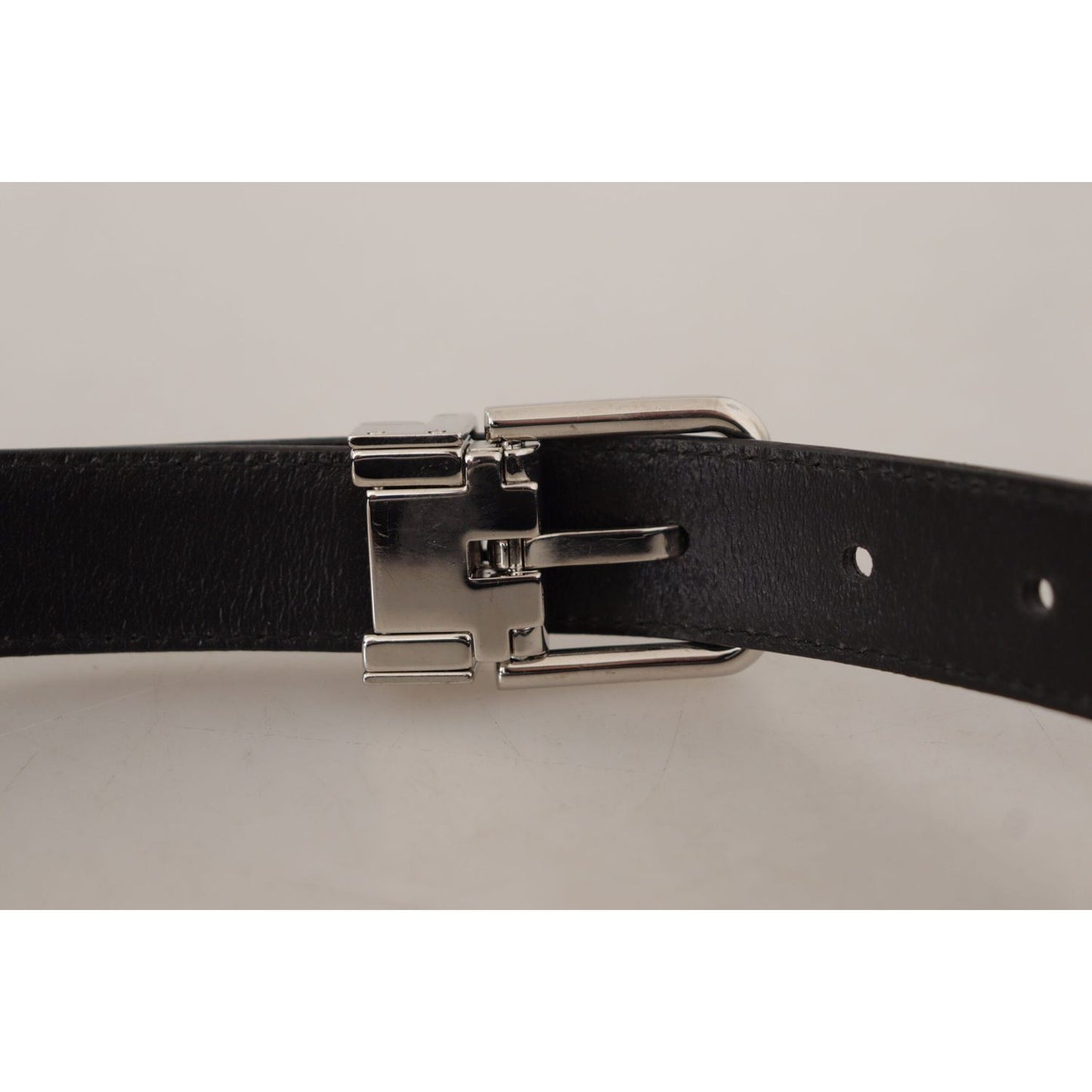 Dolce & Gabbana Black Calf Leather Logo Engraved Metal Buckle Belt