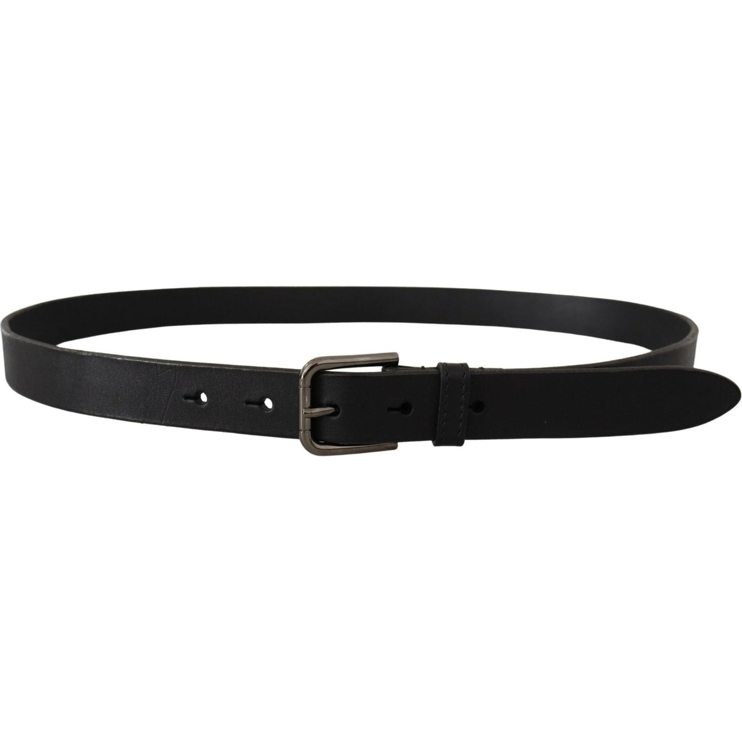 Dolce & Gabbana Black Calf Leather Logo Engraved Metal Buckle Belt