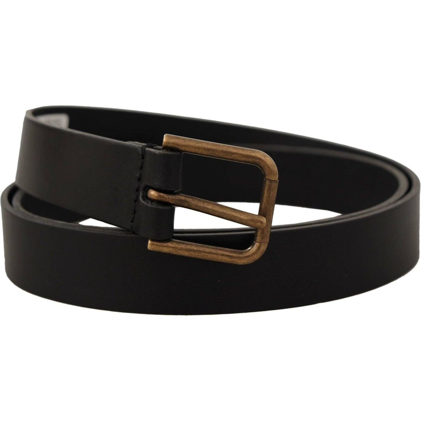 Dolce & Gabbana Black Calf Leather Brass Logo Engraved Buckle Belt