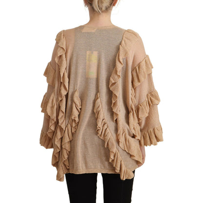 Aniye By Beige Ruffle Long Sleeves Open Front Cardigan Sweater