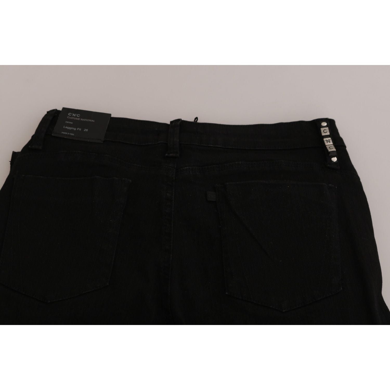 时尚中腰紧身黑色牛仔裤