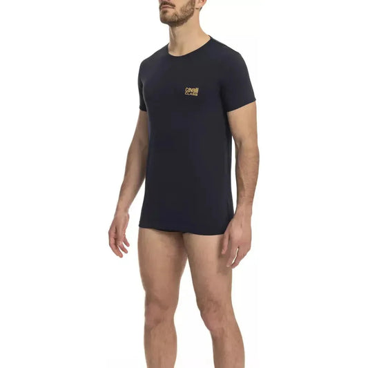 Cavalli Class Blue Cotton Men T-Shirt Cavalli Class Dark Slate Gray