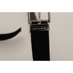 Dolce & Gabbana Black Velvet Silver Logo Engraved Metal Buckle Belt