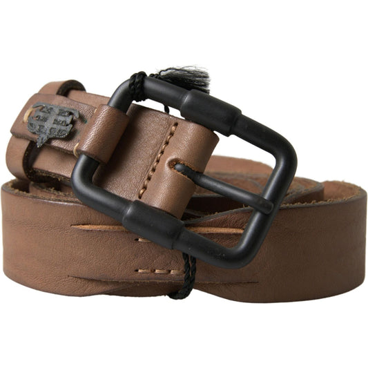 Ermanno Scervino Elegant Brown Leather Waist Belt with Black Metal Buckle Ermanno Scervino Dark Slate Gray