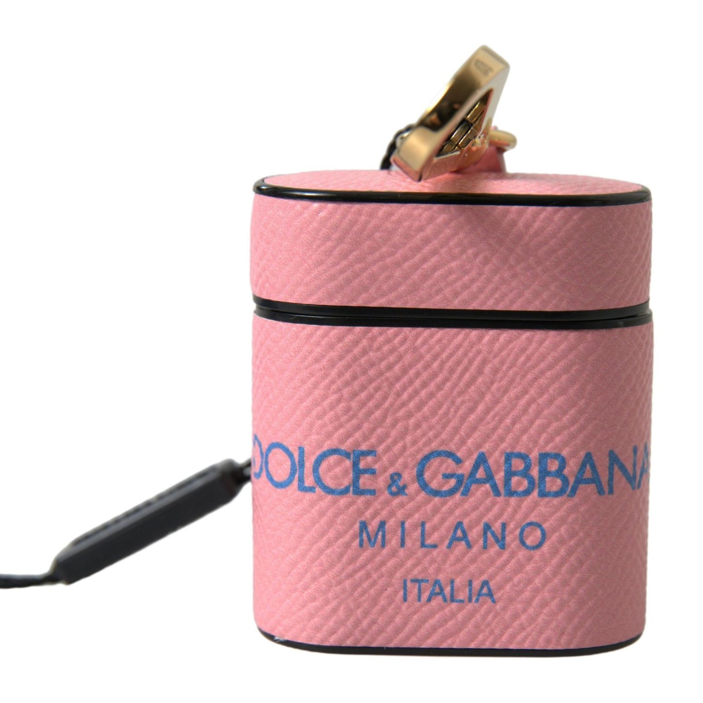 Dolce & Gabbana Pink Blue Calf Leather Logo Print Strap Airpods Case