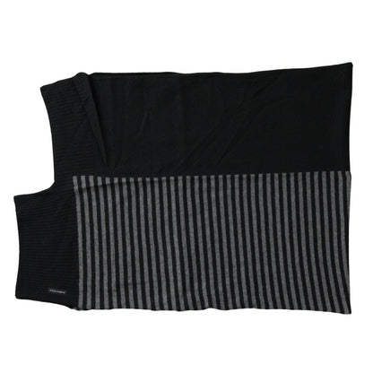 Dolce & Gabbana Black Gray Stripe Wool Neck Wrap Shawl Scarf