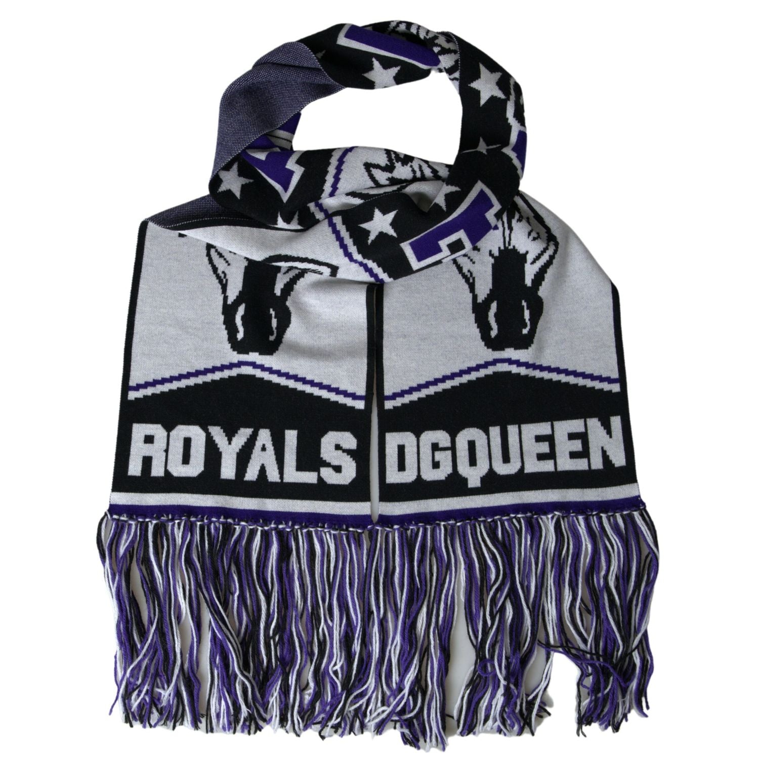 Dolce & Gabbana Multicolor Wool DG Queen Wrap Fringe Scarf