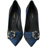Dolce & Gabbana Blue Floral Ayers Crystal Pumps Shoes LA10220-35.5