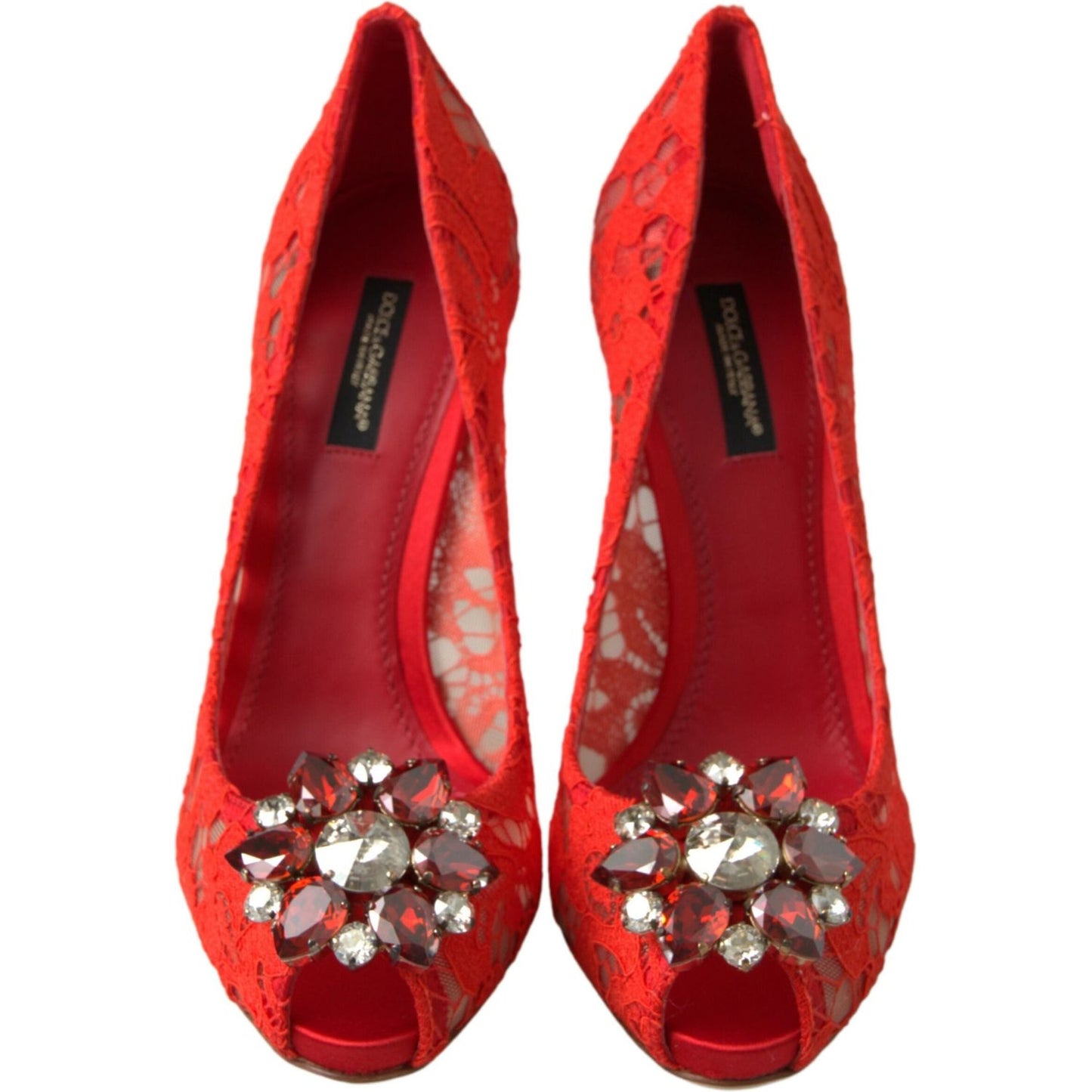 Dolce & Gabbana Red Taormina Lace Crystal Heels Pumps Shoes