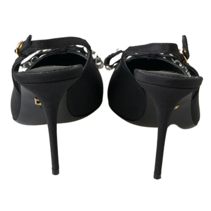 Dolce & Gabbana Black Crystal Embellished Slingback Heel Shoes