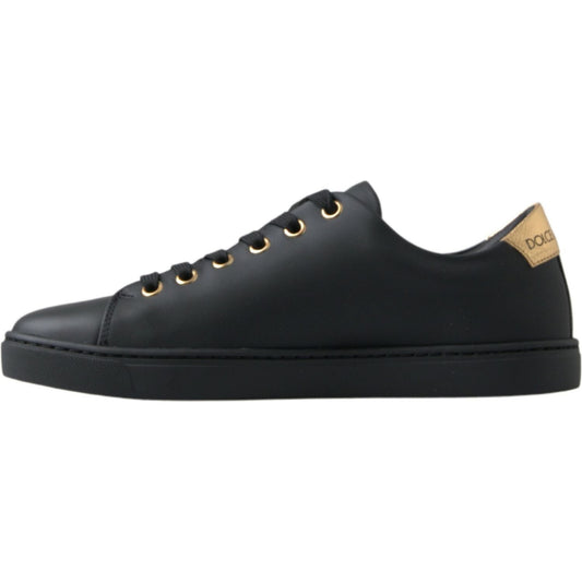 Dolce & Gabbana Black Gold Leather Classic Sneakers Shoes LA10248-35