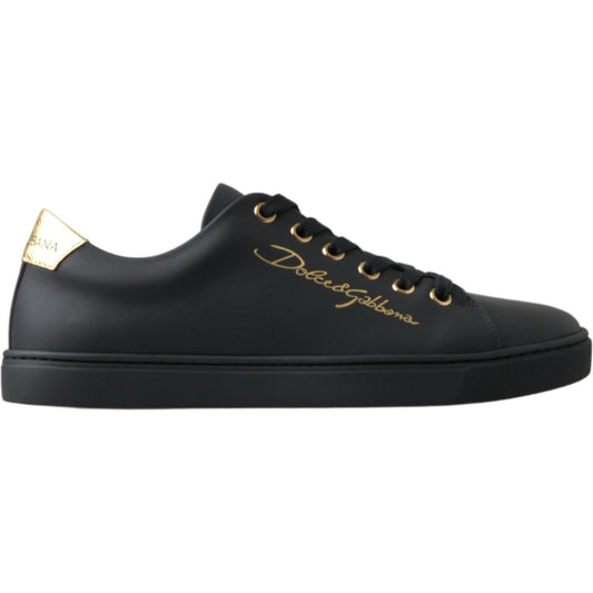 Dolce & Gabbana Black Gold Leather Classic Sneakers Shoes LA10248-35