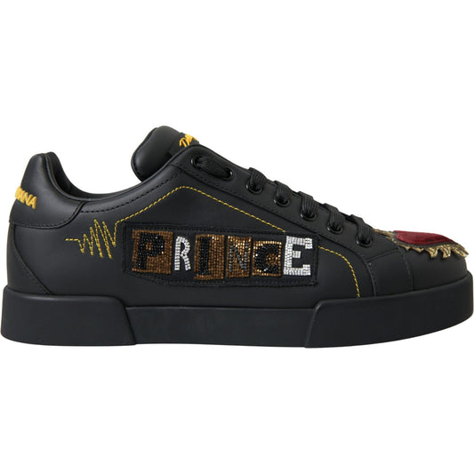 Dolce & Gabbana Elegant Portofino Leather Sneakers - Black Multicolor