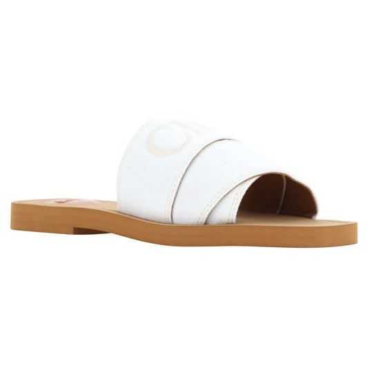 Chloé Elegant White Cotton Slide Sandals 7614027012590