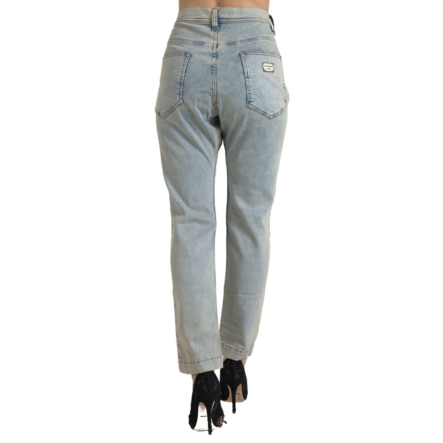 时尚蓝色中腰紧身牛仔裤