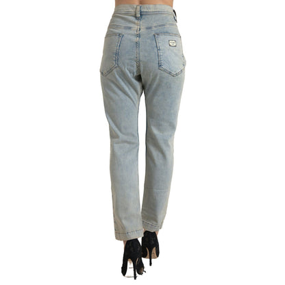 时尚蓝色中腰紧身牛仔裤