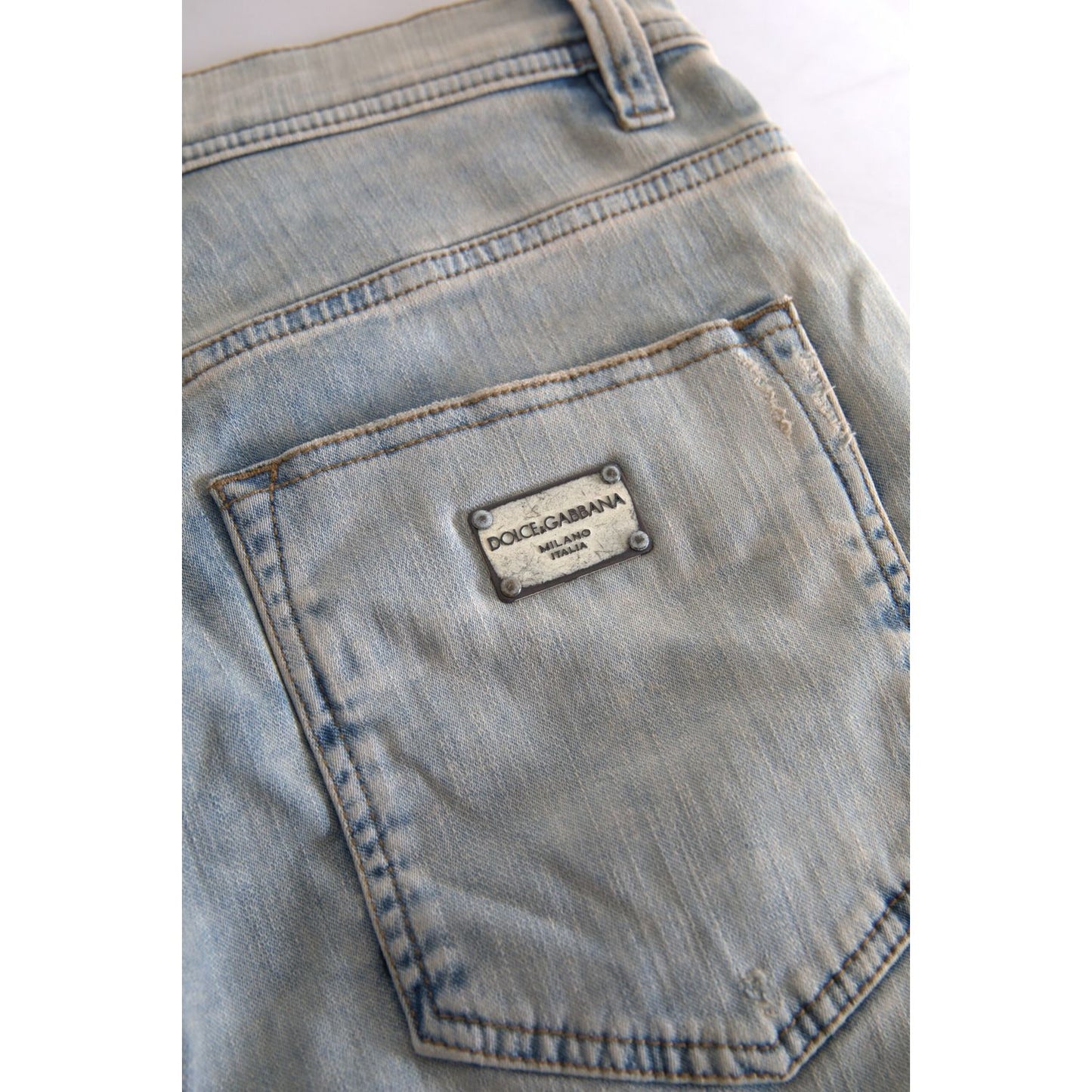 时尚蓝色中腰紧身牛仔裤