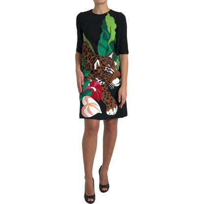 Dolce & Gabbana Black Tiger Jungle Print Sheath Stretch Dress