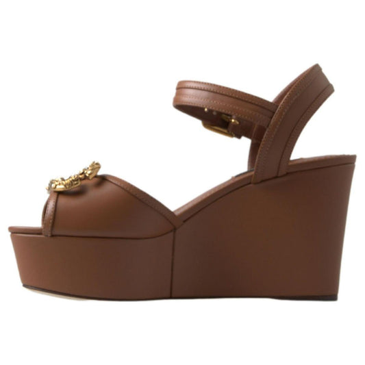 Dolce & Gabbana Chic Brown Leather Ankle Strap Wedges LA10214-35.5