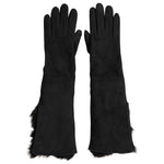 Dolce & Gabbana Black Leather Fur Elbow Length Gloves LB30106-7