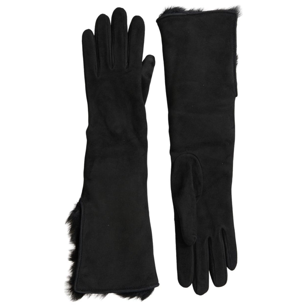 Dolce & Gabbana Black Leather Fur Elbow Length Gloves LB30106-7