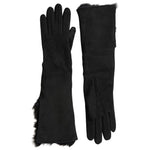 Dolce & Gabbana Black Leather Fur Elbow Length Gloves LB30106-7