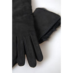 Dolce & Gabbana Black Leather Fur Elbow Length Gloves LB30106-7